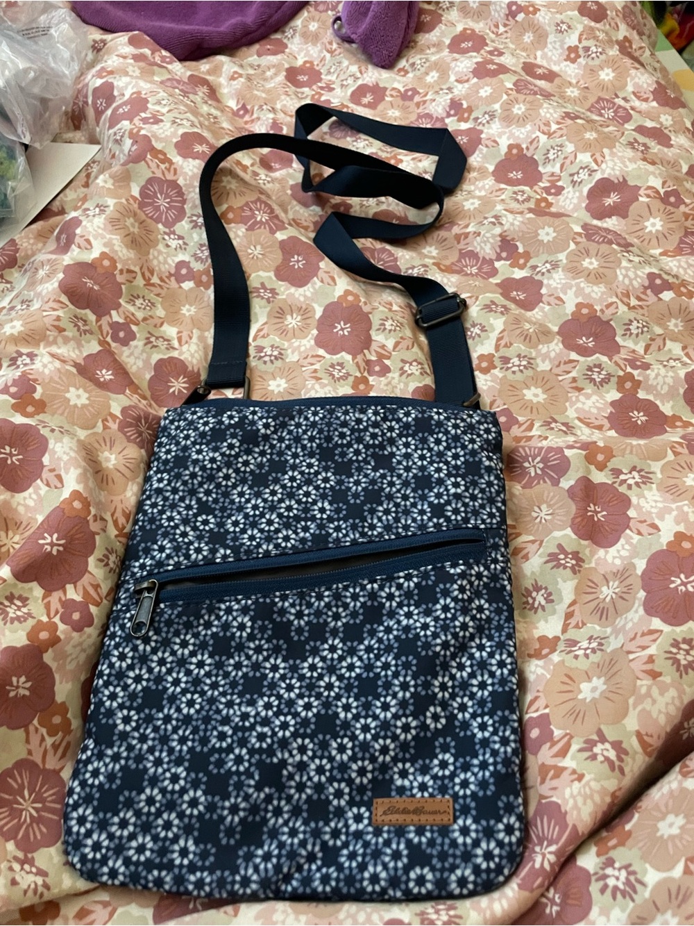 Eddie Bauer Navy Blue Floral Crossbody Bag